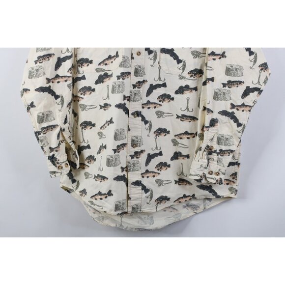 Vtg 90s Streetwear Mens Large Fishing Fish All Over Print Collared Button Shirt - Picture 3 of 11